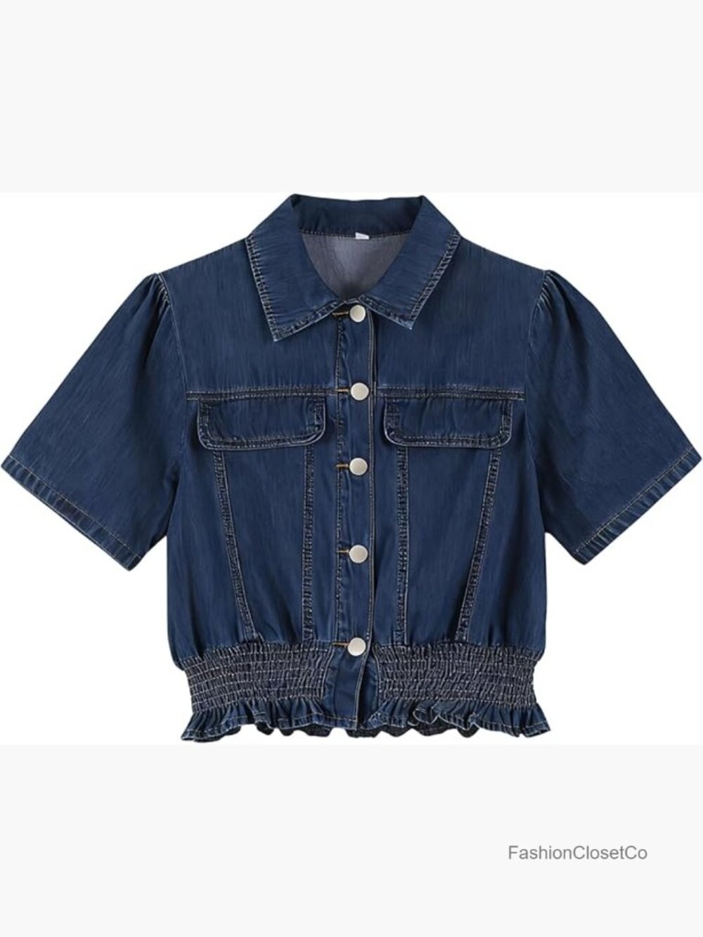 Short Sleeve Denim Shirt Peplum Ruffle Hem Crop Top Jacket